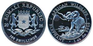 Somali Republic, Silver 100 Shillings, 31.09g, 1oz 2015. Proof.