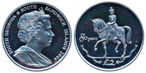 South Georgia and the South Sandwich Islands, Elizabeth II, Silver 2 Pounds, 28.4g, Queen 