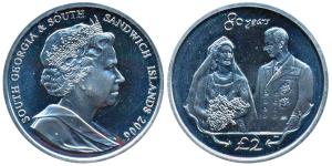 South Georgia and the South Sandwich Islands Elizabeth II, Silver 2 Pounds, 28.28g, Weddin