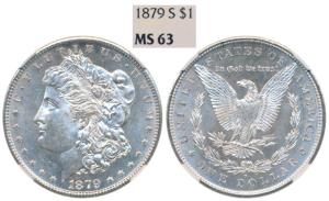 United States of America, Silver Morgan Dollar, 31.1g, 1oz, 1879 S, (KM 110). Graded by NG
