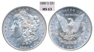 United States of America, Silver Morgan Dollar, 31.1g, 1oz, 1880 S, (KM 110). Graded by NG