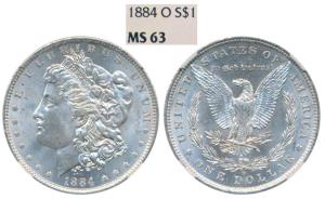 United States of America, Silver Morgan Dollar, 31.1g, 1oz, 1884 0, (KM 110). Graded by NG