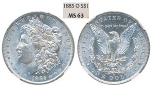 United States of America, Silver Morgan Dollar, 31.1g, 1oz, 1885 0, (KM 110). Graded by NG