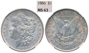 United States of America, Silver Morgan Dollar, 31.1g, 1oz, 1886 0, (KM 110). Graded by NG