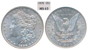 United States of America, Silver Morgan Dollar, 31.1g, 1oz, 1898 S, (KM 110). Graded by NG