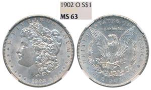 United States of America, Silver Morgan Dollar, 31.1g, 1oz, 1902 O, (KM 110). Graded by NG