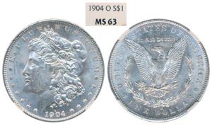 United States of America, Silver Morgan Dollar, 31.1g, 1oz, 1904 O, (KM 110). Graded by NG