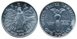 United States of America, Silver 1 Dollar, 26.73 g, 1989 (KM 225). Uncirculated.