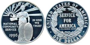 United States of America, Silver Dollar, 26.73g, 1996, National Community Service, (KM 275