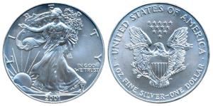 United States of America, Silver Dollar, 31.1g, 2001, Walking Liberty, (KM 273). Mint Stat