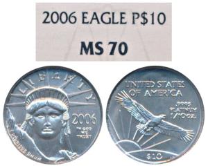 United States of America, Platinum $10, 3.1g, 1/10oz, American Eagle, 2006 P. Graded by NG