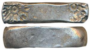 Archaic Punch Marked Coinage, attributed to GandharaJanapada (c. 600-400 BC), Bent Bar, Si