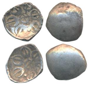 Archaic Punch Marked Coinage, attributed to Gandhara Janapada, Silver Shana (2), 1.32g & 1