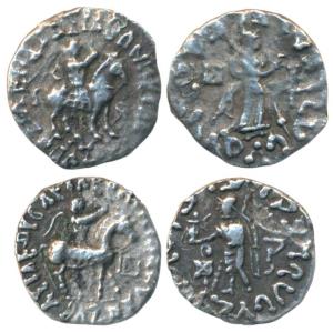 Indo-Scythians, Azes II (c. 35 BC-5 AD), Silver Drachm (2), 1.81g & 2.05g, obv. king mount