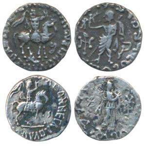 Indo-Scythians, Azes II, Silver Drachm (2), 1.81g & 2.05g, obv. king mounted on a horse to