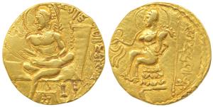 Guptas, Samudragupta (c. 335-380 AD), Gold Dinar, 7.36g, Lyrist type, obv. king seated on 