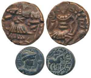 Huns, Kashmir, Toramana II, Copper Drachma, 6.95g, obv. king standing slightly left, sacri