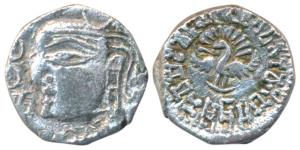 Maukharis, Avantivarman (c. 585-600 AD), Silver Drachma, 2.23g, obv. bust of the king faci