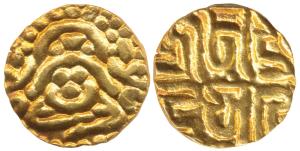 Kalachuris of Tripuri, Gangeya Deva (1015-1040 AD), Base Gold 4 ½ Masha, 3.90g, obv. seate
