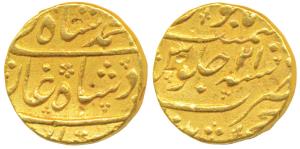 Muhammad Shah, Gold Mohur, 10.93g, KhujistaBunyad Mint, RY 21 (KM 438.13).Very Fine+.
