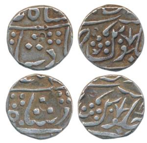 JafarabadurfChandor Mint, Silver Rupee (2), in the name of Shah Alam II, usual floral spra