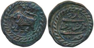 Tipu Sultan, Copper Paisa, 11.33g, FarrukhyabHisar Mint, AM 1216, corded border on both si