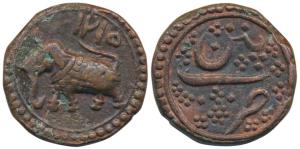 Tipu Sultan, Copper Paisa, 11.16g, Patan Mint, AM 1215, rev. decorated with rosettes (KM 1