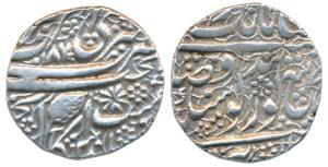 Amritsar Mint, Silver Rupee, 11.26g, Gobindshahi couplet and Pipal leaf, VS 1870, with dou