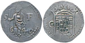 Goa, Filipe III (1621-1640 AD), Silver 2 Tangas, 4.4g, obv.standing figure of St. Philip d