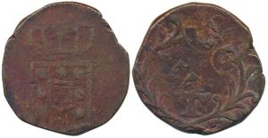 Goa, Miguel (1828-1834 AD), Copper ½ Tanga, 19.4g, overstruck on 30 Reis coin, two impress
