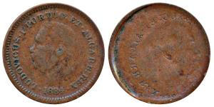 Copper 1/8 Tanga, Error, Brockage, lightly struck, off center lakhi impression, 1884. Very