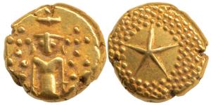 Star Gold Pagoda, 3.4g, single Swami (Balaji-Tirupati) standing, facing front on obv.; sta