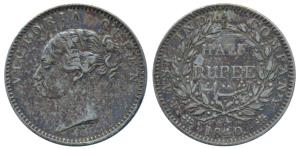 Victoria Queen, Silver ½ Rupee, 1840, continuous legend, English Head, 19 Berries (9L+10R)