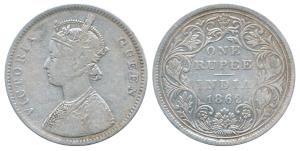 Victoria Queen, Silver Rupee, 1862, Bombay Mint, Mule, A / II, no ‘v’ / no crescent; elong