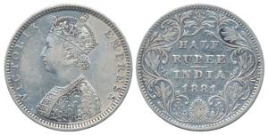 Victoria Empress, Silver ½ Rupee, 1881, Bombay Mint, B2 / II / dot, (Prid 289).Very Fine, 