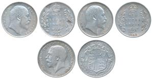 Edward VII, Silver Rupee, 1905 & 1906; Great Britain, George V, Silver ½ Crown, 1914.Very 