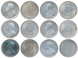 George V, Silver Rupee (6), 1913; 1918; 1919 (3); 1920, Bombay& Calcutta Mints. Extremely 