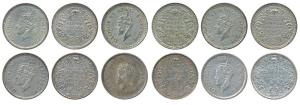 George VI, Silver ½ Rupee, 1939; Half Silver ½ Rupee, 1940 (2), 1942 (2), 1943. Very Fine+