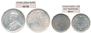 George VI, Half Silver ½ Rupee, 1943, Bombay Mint, Graded by NGC MS61; Silver Rupee, 1914,