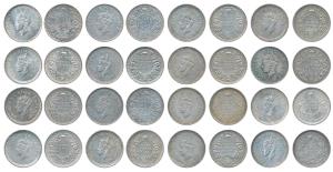 George VI, Half Silver Rupee (16), 1940 (2), 1941 (2), 1942 (4), 1943 (1), 1944 (5), 1945 