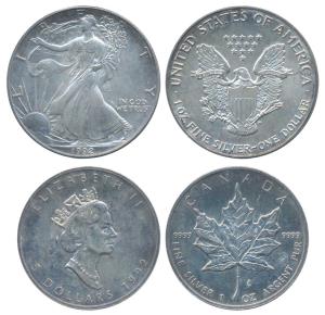 Canada, Elizabeth II, Silver 5 Dollars, 31.22g, 1992, Maple leaf on rev.; United States of