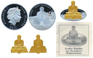 Cook Islands, Elizabeth II, Silver and Gold Cameo 10 Dollars, rev. high raised Buddhain go