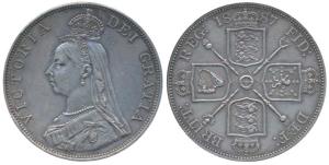 Great Britain, Victoria Queen, Double Florin, 1887, Jubilee head, rev. crowned shields cru