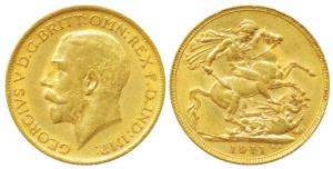Great Britain, George V, Gold Sovereign, 1911, rev. St. George slaying a dragon(KM 820).Ab