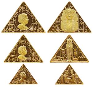 Isle of Man, Queen Elizabeth II,Gold Triangle Crown, ½ Crown and 1/5 Crown, 31.3g, 15.65g,