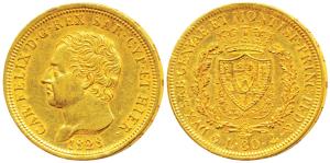 Italy, Sardinia, Carlo Felice, Gold 80 Lire, 25.83g, 1828, an anchor as mint mark after th