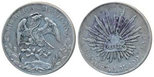 Mexico, Silver 8 Reales, 1893, eagle holding a snake in its beak (KM 377.10). Very Fine+.