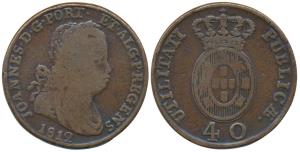 Portugal, Joao as Prince regent, Copper 40 Reis, 36.6g, obv. laureate bust to right, rev. 