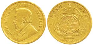 South Africa, Gold Kruger 1 Pond, 8.01g, 1898, rev. Single shaft wagon, (KM 10.2). Very Fi