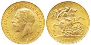 South Africa, George V, Gold Sovereign, 8g, 1930, ‘SA’ mint mark for South Africa, St. Geo